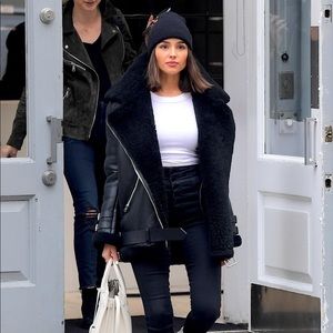 black oversized pu aviator jacket